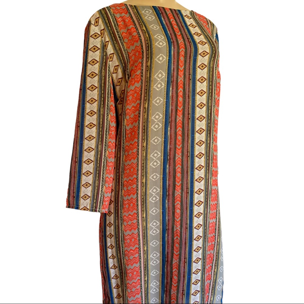 Lulu Love Boho Ethnic Aztec Tribal Tunic Dress Swoop Neckline Est. Medium